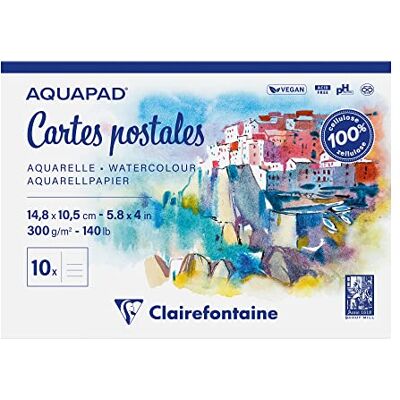 Clairefontaine 975954C Bloc Encollé Cartes Postales Aquapad 20 Feuilles Papier Aquarelle Blanc Grain Moyen Fin A6 14,8x10,8 cm 300g Idéal pour les Artistes Globe-trotteurs - Publicité Clairefontaine 975954C Bloc Encollé Cartes Postales Aquapad 20 Feuilles Papier Aquarelle Blanc Grain Moyen Fin A6 14,8x10,8 cm 300g Idéal pour les Artistes Globe-trotteurs - Publicité