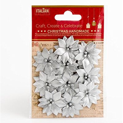 Italian Options Lot de 10 Petites Fleurs Poinsettia argentées métallisées de 3,5 cm pour Fabrication de Cartes de Noël, décorations Artisanales - Publicité Italian Options Lot de 10 Petites Fleurs Poinsettia argentées métallisées de 3,5 cm pour Fabrication de Cartes de Noël, décorations Artisanales - Publicité