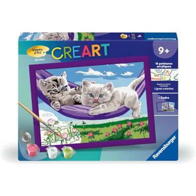 Ravensburger CreArt Kids 18x24 cm Numéro d'art Chatons dans Le hamac Kit de Peinture par numéros Dès 9 Ans 25828 - Publicité Ravensburger CreArt Kids 18x24 cm Numéro d'art Chatons dans Le hamac Kit de Peinture par numéros Dès 9 Ans 25828 - Publicité