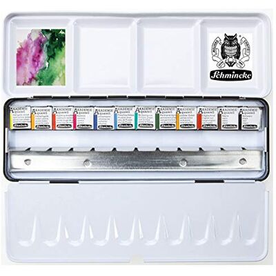 Schmincke Akademie Boîte en métal contenant 12 demi-godets Aquarelle académie new Sélection classique - Publicité Schmincke Akademie Boîte en métal contenant 12 demi-godets Aquarelle académie new Sélection classique - Publicité