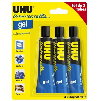 UHU Universelle Colle Gel Tout Multi Matériaux Formule Anti Goutte Séchage Rapide Transparente Lot De 3 Tubes 35 ml - Publicité UHU Universelle Colle Gel Tout Multi Matériaux Formule Anti Goutte Séchage Rapide Transparente Lot De 3 Tubes 35 ml - Publicité