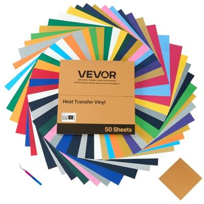 VEVOR Feuille Vinyle Thermocollant Lot de 50PCs 30,48x30,48 cm, Flex Thermocollant Multicolore, Facile à Découper et à Désherber, avec Accessoires, HTV Compatible avec Machine de Découpe, T-shirts - Publicité VEVOR Feuille Vinyle Thermocollant Lot de 50PCs 30,48x30,48 cm, Flex Thermocollant Multicolore, Facile à Découper et à Désherber, avec Accessoires, HTV Compatible avec Machine de Découpe, T-shirts - Publicité