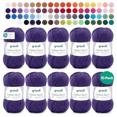 Gründl Laine Cotton Quick uni Fil à crocheter 10 pelotes 50 g, Bleu nuit laine fine pour crochet – fil à tricoter – fil à crocheter – brillante et douce pour la peau – 100 % coton – 50 g / 125 m - Publicité Gründl Laine Cotton Quick uni Fil à crocheter 10 pelotes 50 g, Bleu nuit laine fine pour crochet – fil à tricoter – fil à crocheter – brillante et douce pour la peau – 100 % coton – 50 g / 125 m - Publicité