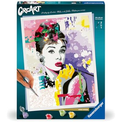 Ravensburger – CreArt 30x40 cm – Adulte – Peinture par numéros – Audrey Hepburn – Activité détente et créative – 25526 - Publicité Ravensburger – CreArt 30x40 cm – Adulte – Peinture par numéros – Audrey Hepburn – Activité détente et créative – 25526 - Publicité