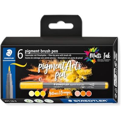 Stylo Pinceau Pigment Jaune/Orange - Feutre - 6 pcs - Publicité Stylo Pinceau Pigment Jaune/Orange - Feutre - 6 pcs - Publicité