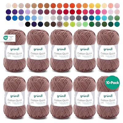 Gründl Laine Cotton Quick uni Fil à crocheter 10 pelotes 50 g, Café laine fine pour crochet – fil à tricoter – fil à crocheter – brillante et douce pour la peau – 100 % coton – 50 g / 125 m - Publicité Gründl Laine Cotton Quick uni Fil à crocheter 10 pelotes 50 g, Café laine fine pour crochet – fil à tricoter – fil à crocheter – brillante et douce pour la peau – 100 % coton – 50 g / 125 m - Publicité