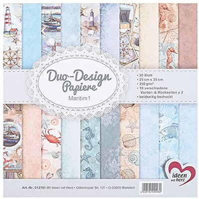 ideen mit herz Papier double design Bloc de 20 feuilles de papier de bricolage 25 x 25 cm 250 g/m² Impression des deux côtés Papier design Idéal pour le scrapbooking (Maritim 01) - Publicité ideen mit herz Papier double design Bloc de 20 feuilles de papier de bricolage 25 x 25 cm 250 g/m² Impression des deux côtés Papier design Idéal pour le scrapbooking (Maritim 01) - Publicité