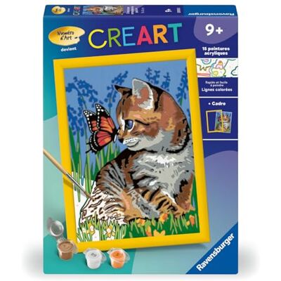 Ravensburger CreArt Kids 18x24 cm Numéro d'art Chat et Son Compagnon Le Papillon Kit de Peinture par numéros Dès 9 Ans 25813 - Publicité Ravensburger CreArt Kids 18x24 cm Numéro d'art Chat et Son Compagnon Le Papillon Kit de Peinture par numéros Dès 9 Ans 25813 - Publicité