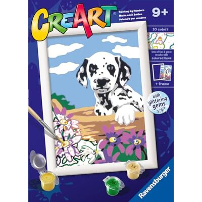Ravensburger CreArt Série E Classic : dalmatien avec fleurs, kit de peinture par numéros, contient une planche pré-imprimée, un pinceau, des couleurs et des accessoires, jeu créatif pour enfants de 9 - Publicité Ravensburger CreArt Série E Classic : dalmatien avec fleurs, kit de peinture par numéros, contient une planche pré-imprimée, un pinceau, des couleurs et des accessoires, jeu créatif pour enfants de 9 - Publicité