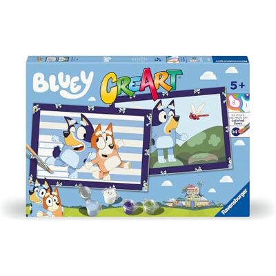 Ravensburger CreArt 5 Ans Junior : Bluey — Peinture avec Chiffres pour Enfants de 5 Ans et Plus, kit de Peinture avec 2 Planches, Pinceau Ergonomique et Couleurs incluses, 32 x 22 cm - Publicité Ravensburger CreArt 5 Ans Junior : Bluey — Peinture avec Chiffres pour Enfants de 5 Ans et Plus, kit de Peinture avec 2 Planches, Pinceau Ergonomique et Couleurs incluses, 32 x 22 cm - Publicité