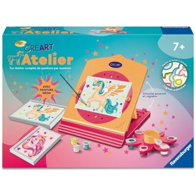 Ravensburger – CreArt Atelier Néon – Peinture par Numéros Enfant Dès 7 Ans – 2 Tableaux Licorne Effet Néon – Chevalet Rechargeable – 25991 - Publicité Ravensburger – CreArt Atelier Néon – Peinture par Numéros Enfant Dès 7 Ans – 2 Tableaux Licorne Effet Néon – Chevalet Rechargeable – 25991 - Publicité