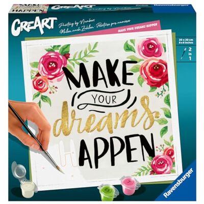 Ravensburger – CreArt Format carré 20x20 cm – Make Your Dreams Happen – Loisir créatif – Peinture par numéros – Adulte Activité détente et créative – Peinture dorée – Dès 12 Ans – 29028 - Publicité Ravensburger – CreArt Format carré 20x20 cm – Make Your Dreams Happen – Loisir créatif – Peinture par numéros – Adulte Activité détente et créative – Peinture dorée – Dès 12 Ans – 29028 - Publicité