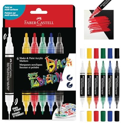 Faber-Castell Marqueurs acryliques Shake & Paint Black Edition, 6 stylos - Publicité Faber-Castell Marqueurs acryliques Shake & Paint Black Edition, 6 stylos - Publicité