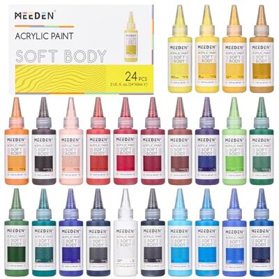 MEEDEN Peinture Acrylique Pouring: 24 Colors x 60ml/2oz Kit de Peinture Acrylique Liuqide pour Adultes pour Bois Textile Verre - Publicité MEEDEN Peinture Acrylique Pouring: 24 Colors x 60ml/2oz Kit de Peinture Acrylique Liuqide pour Adultes pour Bois Textile Verre - Publicité