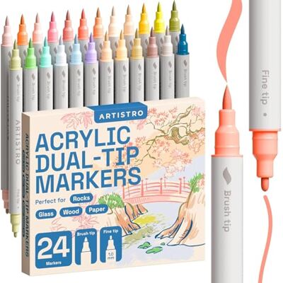 Artistro Lot de 24 pinceaux doubles en acrylique + couleurs pastel fines - Publicité Artistro Lot de 24 pinceaux doubles en acrylique + couleurs pastel fines - Publicité
