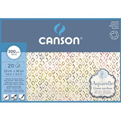 Papier aquarelle Canson 25x36cm - 300g - Grain Rugueux - Publicité Papier aquarelle Canson 25x36cm - 300g - Grain Rugueux - Publicité