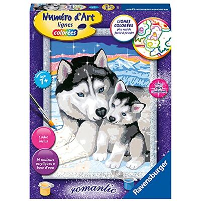 Ravensburger – Numéro d’Art Format 18x24cm – Doux Bisous de Husky – Loisir créatif – Kit de Peinture par numéros – Effet Scintillant – Activité créative – Dès 7 Ans – 28680 – Version française - Publicité Ravensburger – Numéro d’Art Format 18x24cm – Doux Bisous de Husky – Loisir créatif – Kit de Peinture par numéros – Effet Scintillant – Activité créative – Dès 7 Ans – 28680 – Version française - Publicité