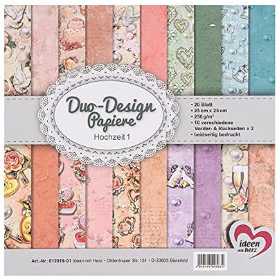 ideen mit herz Papier double design Bloc de 20 feuilles de papier de bricolage 25 x 25 cm 250 g/m² Impression des deux côtés Papier design Idéal pour le scrapbooking (mariage 01) - Publicité ideen mit herz Papier double design Bloc de 20 feuilles de papier de bricolage 25 x 25 cm 250 g/m² Impression des deux côtés Papier design Idéal pour le scrapbooking (mariage 01) - Publicité