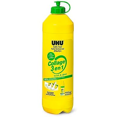 UHU Collage 3 En 1 Colle Universelle Liquide ReNature Formule 98% D'Origine Naturelle Testée Sous Contrôle Dermatologique Sans Solvant Recharge Transparente Bouteille 810 ml - Publicité UHU Collage 3 En 1 Colle Universelle Liquide ReNature Formule 98% D'Origine Naturelle Testée Sous Contrôle Dermatologique Sans Solvant Recharge Transparente Bouteille 810 ml - Publicité