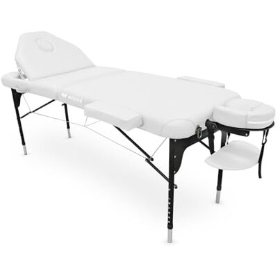 QUIRUMED WELLCORE Table de Massage Pliante, Blanc, 185 x 65 cm, Dossier Inclinable, Structure en Aluminium, Hauteur Réglable, avec Appui-Tête et Sac de Transport - Publicité QUIRUMED WELLCORE Table de Massage Pliante, Blanc, 185 x 65 cm, Dossier Inclinable, Structure en Aluminium, Hauteur Réglable, avec Appui-Tête et Sac de Transport - Publicité