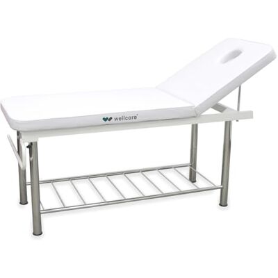 QUIRUMED WELLCORE Table fixe professionnelle en acier 2 corps avec dossier réglable, trou facial, porte-rouleau et plateau inférieur, tapissé 75 mm, couleur blanche, jusqu'à 150 kg - Publicité QUIRUMED WELLCORE Table fixe professionnelle en acier 2 corps avec dossier réglable, trou facial, porte-rouleau et plateau inférieur, tapissé 75 mm, couleur blanche, jusqu'à 150 kg - Publicité