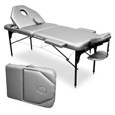 QUIRUMED WELLCORE Table Pliante en Aluminium avec Dossier Rabattable, 185 x 65 cm, Similicuir Hauteur réglable, tête articulée, Trou Facial, Couleur Argent, Sac à Dos de Transport, jusqu'à 225 kg - Publicité QUIRUMED WELLCORE Table Pliante en Aluminium avec Dossier Rabattable, 185 x 65 cm, Similicuir Hauteur réglable, tête articulée, Trou Facial, Couleur Argent, Sac à Dos de Transport, jusqu'à 225 kg - Publicité