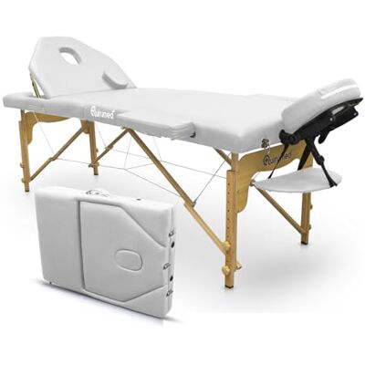 QUIRUMED Table de Massage Pliante en Bois Elite, Blanche, 194 x 70 cm, Simili-Cuir, Portable, Dossier Pliable, Appui-tête Amovible, Trou pour Le Visage, Hauteur réglable, jusqu'à 150 kg - Publicité QUIRUMED Table de Massage Pliante en Bois Elite, Blanche, 194 x 70 cm, Simili-Cuir, Portable, Dossier Pliable, Appui-tête Amovible, Trou pour Le Visage, Hauteur réglable, jusqu'à 150 kg - Publicité