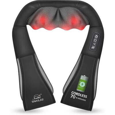 Snailax Masseur de cou sans fil avec chaleur, rechargeable Shiatsu avec sangle de traction réglable, 2 niveaux d'intensité, autonomie de la batterie de 60 min, cadeau pour femmes et hommes - Publicité Snailax Masseur de cou sans fil avec chaleur, rechargeable Shiatsu avec sangle de traction réglable, 2 niveaux d'intensité, autonomie de la batterie de 60 min, cadeau pour femmes et hommes - Publicité