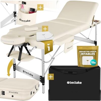 tectake ® Table de Massage Pliante Professionnelle 3 Zones Aluminium Cosmetique Lit de Massage Table Esthetique Tatouage Portable avec Appuie-tête Amovible Repose Bras, Housse de Transport Incluse - Publicité tectake ® Table de Massage Pliante Professionnelle 3 Zones Aluminium Cosmetique Lit de Massage Table Esthetique Tatouage Portable avec Appuie-tête Amovible Repose Bras, Housse de Transport Incluse - Publicité
