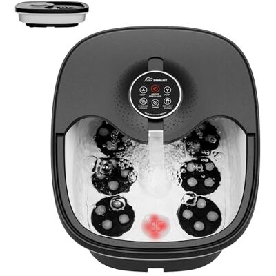 Snailax Bain de pieds pliable électrique Shiatsu avec chauffage, 3 modes de massage 14 niveaux de chauffage 24 rouleaux Shiatsu Bulles Lumière rouge 6 minuteries Poignées, bac pour les pieds - Publicité Snailax Bain de pieds pliable électrique Shiatsu avec chauffage, 3 modes de massage 14 niveaux de chauffage 24 rouleaux Shiatsu Bulles Lumière rouge 6 minuteries Poignées, bac pour les pieds - Publicité