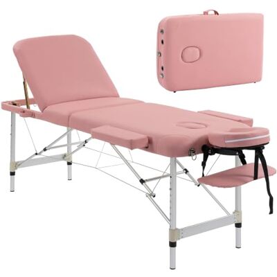HOMCOM Table Massage Pliante Aluminium 3 Zones 215x81cm Rose - Publicité HOMCOM Table Massage Pliante Aluminium 3 Zones 215x81cm Rose - Publicité