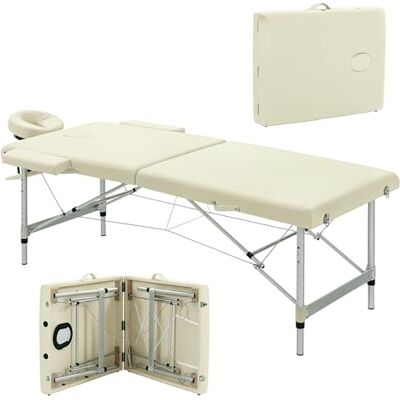 HOMCOM Table de Massage Pliante Portable Hauteur Réglable Crème - Publicité HOMCOM Table de Massage Pliante Portable Hauteur Réglable Crème - Publicité