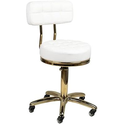ACTIVESHOP AM-961 Tabouret cosmétique avec roulettes Hauteur réglable et dossier Blanc/doré - Publicité ACTIVESHOP AM-961 Tabouret cosmétique avec roulettes Hauteur réglable et dossier Blanc/doré - Publicité