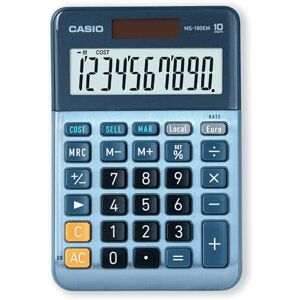 Casio MS100EM Calculatrice de Bureau à 10 Chiffres à énergie solaire/Batterie avec Calcul de Pourcentage avancé, Conversion de devises en euros Bleu - Publicité Casio MS100EM Calculatrice de Bureau à 10 Chiffres à énergie solaire/Batterie avec Calcul de Pourcentage avancé, Conversion de devises en euros Bleu - Publicité