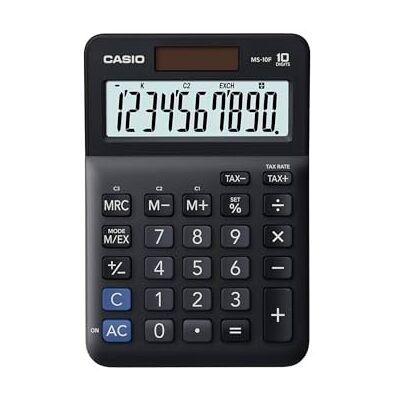 Casio MS-10F Kleiner Tischrechner, Steuerberechnung, 10-stelliges Display 10-stelliges großes Display, Steuerberechnung, Währungsumrechnung, Vorzeichenwechsel, Solar-/Batteriebetrieb. Publicité Casio MS-10F Kleiner Tischrechner, Steuerberechnung, 10-stelliges Display 10-stelliges großes Display, Steuerberechnung, Währungsumrechnung, Vorzeichenwechsel, Solar-/Batteriebetrieb. Publicité