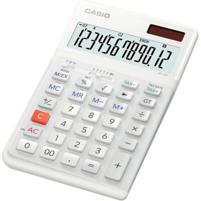 Casio JE-12E-WE Ergonomischer Tischrechner, Weiß, 12-stelliges Display 12-stelliges Display, Stufentastatur, senkrechter Tastenhub, Steuerberechnung, Währungsumrechnung, Solar-/Batteriebetrieb. Publicité Casio JE-12E-WE Ergonomischer Tischrechner, Weiß, 12-stelliges Display 12-stelliges Display, Stufentastatur, senkrechter Tastenhub, Steuerberechnung, Währungsumrechnung, Solar-/Batteriebetrieb. Publicité