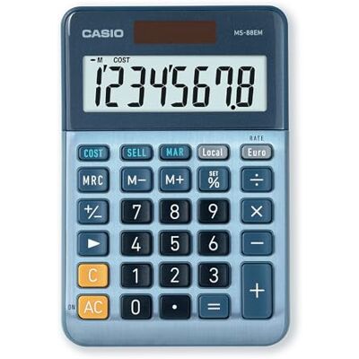 Casio MS-88EM kleiner Tischrechner, großes Display, 8-stellig, Alu-design 8-stelliges großes Display, Währungsumrechnung, Kosten/Verkauf/Marge, Aluminiumfront, Solar-/Batteriebetrieb. Publicité Casio MS-88EM kleiner Tischrechner, großes Display, 8-stellig, Alu-design 8-stelliges großes Display, Währungsumrechnung, Kosten/Verkauf/Marge, Aluminiumfront, Solar-/Batteriebetrieb. Publicité
