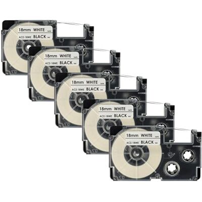 vhbw 5x Rubans compatible avec Casio KL-750E KL-8100, KL-7400, KL-820, KL-780, KL-7200 imprimante d'étiquettes 8m x 18mm Noir sur Blanc - Publicité vhbw 5x Rubans compatible avec Casio KL-750E KL-8100, KL-7400, KL-820, KL-780, KL-7200 imprimante d'étiquettes 8m x 18mm Noir sur Blanc - Publicité