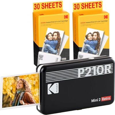 Kodak Pack Mini Imprimante P210 Retro 2 + Cartouche et Papier pour 60 Photos Imprimante Connectée Bluetooth Photos Format CB 5,3 x 8,6 cm Batterie Lithium Sublimation Thermique 4Pass - Publicité Kodak Pack Mini Imprimante P210 Retro 2 + Cartouche et Papier pour 60 Photos Imprimante Connectée Bluetooth Photos Format CB 5,3 x 8,6 cm Batterie Lithium Sublimation Thermique 4Pass - Publicité