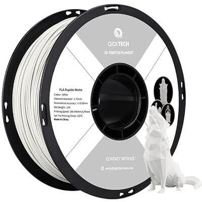QIDI TECH Filament PLA Rapido Matte 1.75mm, Filament Imprimante 3D PLA Matte 1kg (2.2lbs), Convient pour l'impression à haute vitesse, Convient à la plupart des imprimantes 3D FDM, Blanc Matte - Publicité QIDI TECH Filament PLA Rapido Matte 1.75mm, Filament Imprimante 3D PLA Matte 1kg (2.2lbs), Convient pour l'impression à haute vitesse, Convient à la plupart des imprimantes 3D FDM, Blanc Matte - Publicité
