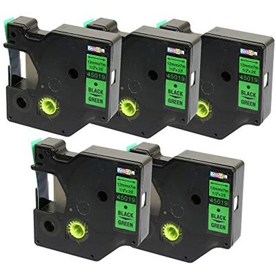 PRESTIGE CARTRIDGE 5 Compatibles Rubans d'étiquettes D1 45019 S0720590 noir sur vert 12mm x 7m pour DYMO LabelManager LM 160 210D 220P 260P 280 360D 420P 450D 500TS PnP MobileLabeler LabelPoint LabelWriter LW 450 Duo - Publicité PRESTIGE CARTRIDGE 5 Compatibles Rubans d'étiquettes D1 45019 S0720590 noir sur vert 12mm x 7m pour DYMO LabelManager LM 160 210D 220P 260P 280 360D 420P 450D 500TS PnP MobileLabeler LabelPoint LabelWriter LW 450 Duo - Publicité