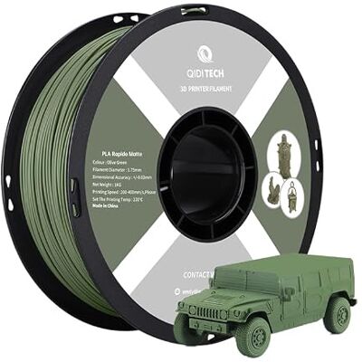 QIDI TECH Filament PLA Rapido Matte 1.75mm, Filament Imprimante 3D PLA Matte 1kg (2.2lbs), Convient pour l'impression à haute vitesse, Convient à la plupart des imprimantes 3D FDM, Vert Olive Matte - Publicité QIDI TECH Filament PLA Rapido Matte 1.75mm, Filament Imprimante 3D PLA Matte 1kg (2.2lbs), Convient pour l'impression à haute vitesse, Convient à la plupart des imprimantes 3D FDM, Vert Olive Matte - Publicité