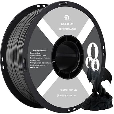 QIDI TECH Filament PLA Rapido Matte 1.75mm, Filament Imprimante 3D PLA Matte 1kg (2.2lbs), Convient pour l'impression à haute vitesse, Convient à la plupart des imprimantes 3D FDM, Gris Matte - Publicité QIDI TECH Filament PLA Rapido Matte 1.75mm, Filament Imprimante 3D PLA Matte 1kg (2.2lbs), Convient pour l'impression à haute vitesse, Convient à la plupart des imprimantes 3D FDM, Gris Matte - Publicité