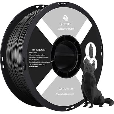QIDI TECH Filament PLA Rapido Matte 1.75mm, Filament Imprimante 3D PLA Matte 1kg (2.2lbs), Convient pour l'impression à haute vitesse, Convient à la plupart des imprimantes 3D FDM, Noir Matte - Publicité QIDI TECH Filament PLA Rapido Matte 1.75mm, Filament Imprimante 3D PLA Matte 1kg (2.2lbs), Convient pour l'impression à haute vitesse, Convient à la plupart des imprimantes 3D FDM, Noir Matte - Publicité