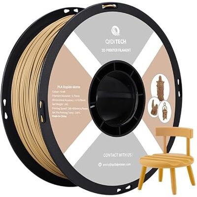 QIDI TECH Filament PLA Rapido Matte 1.75mm, Filament Imprimante 3D PLA Matte 1kg (2.2lbs), Convient pour l'impression à haute vitesse, Convient à la plupart des imprimantes 3D FDM, Kraft Matte - Publicité QIDI TECH Filament PLA Rapido Matte 1.75mm, Filament Imprimante 3D PLA Matte 1kg (2.2lbs), Convient pour l'impression à haute vitesse, Convient à la plupart des imprimantes 3D FDM, Kraft Matte - Publicité