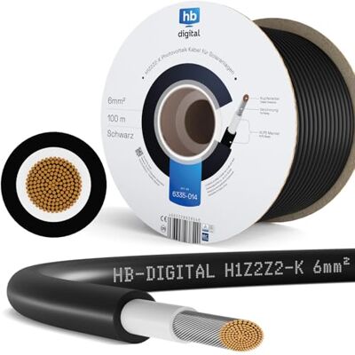 HB-DIGITAL 100m Câble solaire 6mm² Photovoltaïque H1Z2Z2-K Certifié TÜV Rheinland Résistant aux UV Flexible 1500V Cable PV pour Panneau solaire Régulateurs de charge Onduleurs Noir - Publicité HB-DIGITAL 100m Câble solaire 6mm² Photovoltaïque H1Z2Z2-K Certifié TÜV Rheinland Résistant aux UV Flexible 1500V Cable PV pour Panneau solaire Régulateurs de charge Onduleurs Noir - Publicité