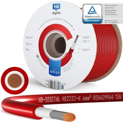HB-DIGITAL 100m Câble solaire 6mm² Photovoltaïque H1Z2Z2-K Certifié TÜV Rheinland Résistant aux UV Flexible 1500V Cable PV pour Panneau solaire Régulateurs de charge Onduleurs Rouge - Publicité HB-DIGITAL 100m Câble solaire 6mm² Photovoltaïque H1Z2Z2-K Certifié TÜV Rheinland Résistant aux UV Flexible 1500V Cable PV pour Panneau solaire Régulateurs de charge Onduleurs Rouge - Publicité