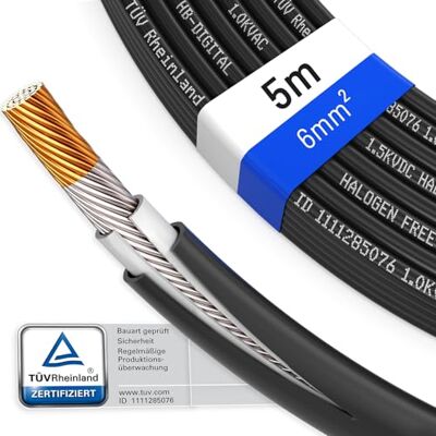 HB-DIGITAL 5m Câble solaire 6mm² Photovoltaïque H1Z2Z2-K Certifié TÜV Rheinland Résistant aux UV Flexible 1500V Cable PV pour Panneau solaire Régulateurs de charge Onduleurs Noir - Publicité HB-DIGITAL 5m Câble solaire 6mm² Photovoltaïque H1Z2Z2-K Certifié TÜV Rheinland Résistant aux UV Flexible 1500V Cable PV pour Panneau solaire Régulateurs de charge Onduleurs Noir - Publicité