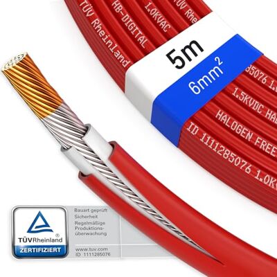 HB-DIGITAL 5m Câble solaire 6mm² Photovoltaïque H1Z2Z2-K Certifié TÜV Rheinland Résistant aux UV Flexible 1500V Cable PV pour Panneau solaire Régulateurs de charge Onduleurs Rouge - Publicité HB-DIGITAL 5m Câble solaire 6mm² Photovoltaïque H1Z2Z2-K Certifié TÜV Rheinland Résistant aux UV Flexible 1500V Cable PV pour Panneau solaire Régulateurs de charge Onduleurs Rouge - Publicité