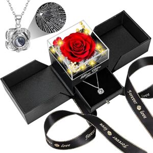 Lebana Vraie Rose Éternelle avec Collier Cœur I Love You Coffret Cadeau Femme Luxe,Idée Cadeau Saint Valentin, Noël, Fête des Mères, Anniversaire pour Maman, Épouse, Copine-Rouge - Publicité Lebana Vraie Rose Éternelle avec Collier Cœur I Love You Coffret Cadeau Femme Luxe,Idée Cadeau Saint Valentin, Noël, Fête des Mères, Anniversaire pour Maman, Épouse, Copine-Rouge - Publicité